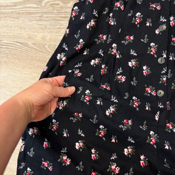 ASOS DESIGN Heavy Denim Boiled Cotton in Black White Floral Print Jumpsuit sz 10 - Picture 7 of 13